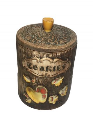 Vintage Treasure Craft Cookie Jar - Fall Colors W/ Apple And Leaves - Usa Made