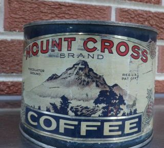 Vintage Mount Cross1 Lb Brand Coffee Tin Advertising Collectible Graphics/denver