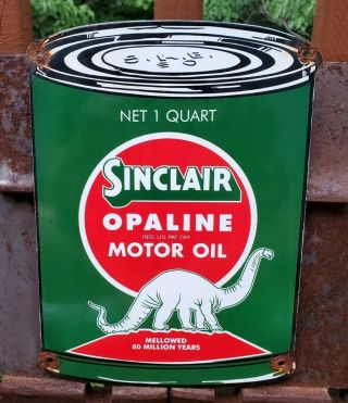 Vintage Sinclair Opaline Motor Oil Can Porcelain Gas / Oil Sign
