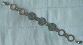 Fab Vintage Mexico Sterling Silver 925 Link Bracelet With Inlaid Turquoise 20 Cm