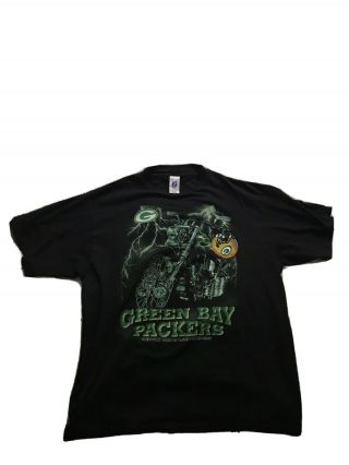 Vintage Green Bay Packers Mens Shirt Xl Cotton Black Motorcycle Lightning Logo 7
