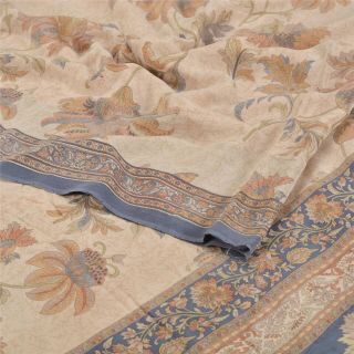 Sanskriti Vintage Cream Sarees 100 Pure Crepe Silk Printed Sari Craft Fabric
