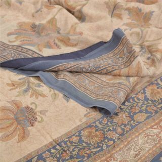 Sanskriti Vintage Cream Sarees 100 Pure Crepe Silk Printed Sari Craft Fabric 2