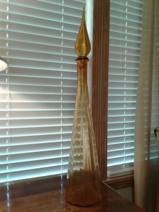 Vintage Italian Art Glass Amber/topaz Genie Decanter 28 1/2 " Tall W/stopper Mcm