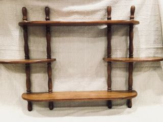 Vtg Wood Wooden Wall Decor Curio 5 Tiers Spindle Mcm Mid - Century Display Shelf