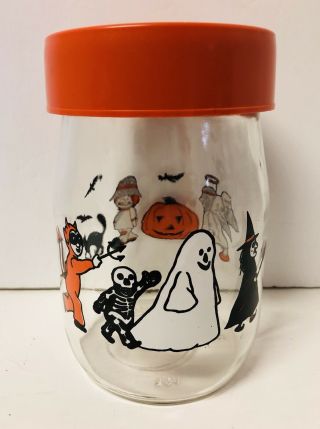 Vintage Halloween Carlton Glass Trick Or Treat Jar Usa Witch Ghost Bat Cat