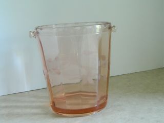 Vintage Depression Glass Pink Etched Ice Bucket Floral Design Dunbar No Handle