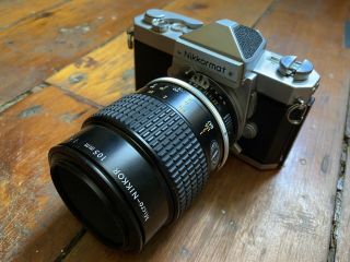 Nikon Nikkormat Ftn 35mm Slr Body W/ Nikkor 105mm 1:4 Lens Vintage Film Camera