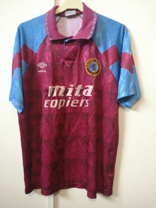 Vintage Aston Villa Umbro Home Football Shirt 1990 - 92 Size Large - Mita Copiers