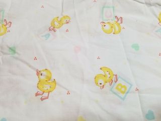 Vtg Crib Sheet Pastel Abc Blocks Baby Fuzzy Yellow Duck Hearts Nursery Fabric