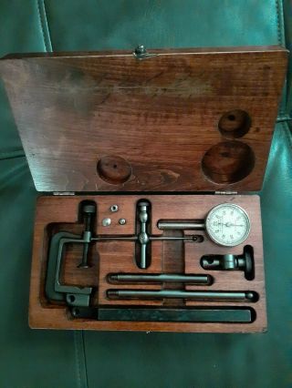 Vintage Starrett No.  196 Dial Test Indicator Set With Wood Case,  Machinist Tool