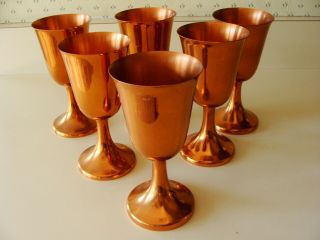 Vintage Set Of 5 Coppercraft Guild 7 " Tall Solid Copper Footed Goblets