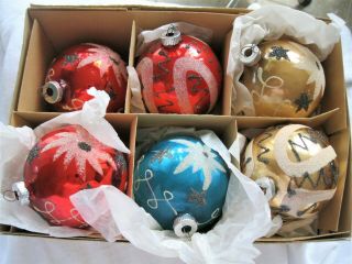 (6) Vintage Shiny Brite Ball Christmas Ornaments Germany 3 1/2 "