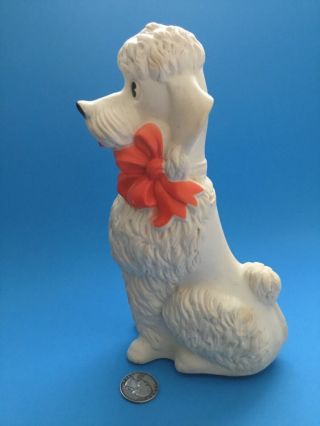 Vtg Shaggy Dog Coin Bank Vinyl Seated White Toy Poodle Blow Mold 8” Bow Big Eye