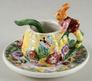 2 Vintage Bunny Rabbit Garden cup & Saucer Tea Set Merc Asia 1999 w spoon plate 2