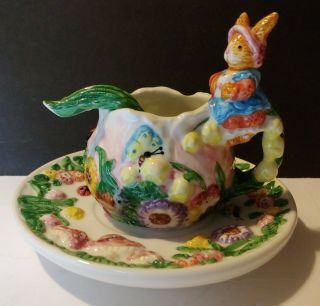 2 Vintage Bunny Rabbit Garden cup & Saucer Tea Set Merc Asia 1999 w spoon plate 3