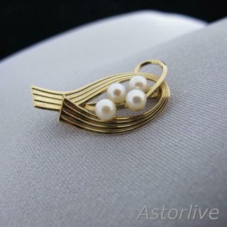 Vintage Van Dell 14k Yellow Gold Abstract Bird Shape Pearl Brooch Pin 2.  5g A608