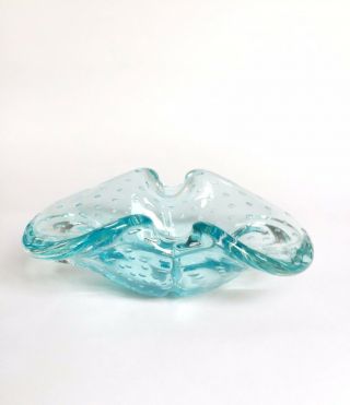 Vintage Murano Controlled Bubble Blue Art Glass Bowl