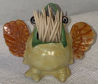 Vintage Open Mouth Baby Bird Toothpick Holder Japan Multi Color Lusterware