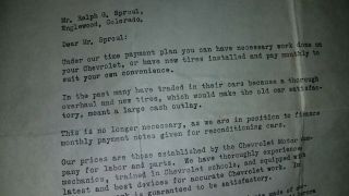 Vintage Letter From A Chevrolet Dealership In Aurora Colorado 1926 3