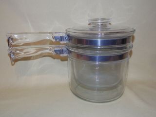 Vintage Pyrex 3 Pc Glass Flameware 1.  5 Qt.  Double Boiler W/ Lid 6283