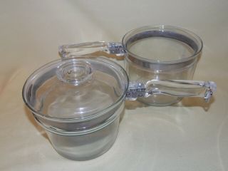 Vintage Pyrex 3 Pc Glass Flameware 1.  5 Qt.  Double Boiler w/ Lid 6283 2