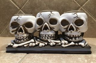 Yankee Candle 2013 Set Of (3) Skull Ceramic Tea Light Candle Holder Vintage