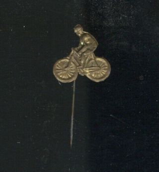 Old Stamped Brass Generic Stick Pin Shaped Like Man On A Bicycle