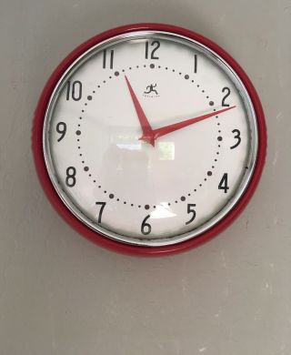 Wall Clock Infinity Instruments Round Silent Red Retro Vintage Indoor