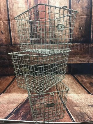 (3) Vintage Wire Baskets,  Gym Locker Basket,  Industrial Wire Basket