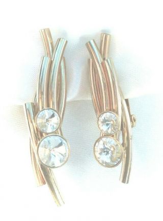 Vintage Astee - Art Deco Clear Rhinestones & Gold Clip - On Earrings