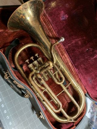 Vintage York Usa Line Grand Rapids 3 Valve Alto Horn Brass Horn Case 35900