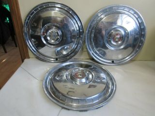 Vintage Set Of 3 1955 1956 Ford Car Hubcaps Fairlane Crown Victoria Wagon