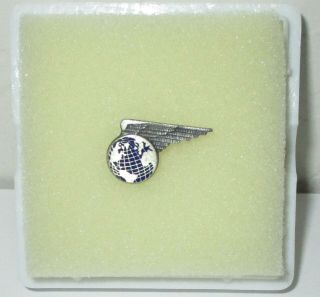 Vintage Pan Am Airline Flight Attendant Sterling Silver Wing World Lapel Pin