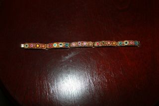 Vintage Micro Mosaic Bracelet Flower Floral Gold Tone Measures 6 1/2”