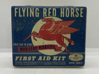 Vintage Socony Flying Red Horse Mobil Advertising Tin Can Antique First Aid Kit