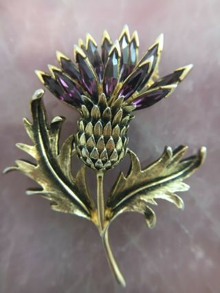 Crown Trifari Vintage Brooch Scottish Thistle Alfred Philippe 1950 Purple Crysta