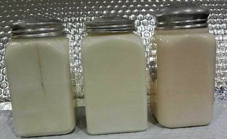 Vintage Mckee Custard Milk Glass Salt Pepper & Sugar Shakers 4.  5 - 5  Tall