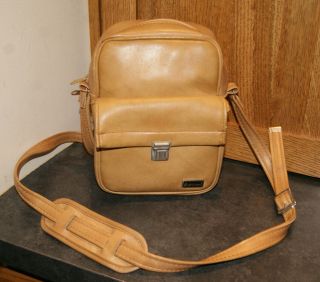 Vintage 80s Padded Marsand Tan Light Brown Leather Camera Case Bag Made In Usa