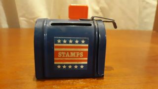 Vintage U.  S.  Mail Metal Mailbox Postal Coin Bank.  Pressed Metal Box - Says Stamps