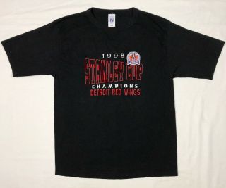 Vtg 90s Logo 7 Detroit Red Wings Stanley Cup Men Embroidered S/s T - Shirt Sz L A3