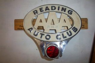 License Plate Topper Aaa Reading Auto Club Vintage Old Advertising