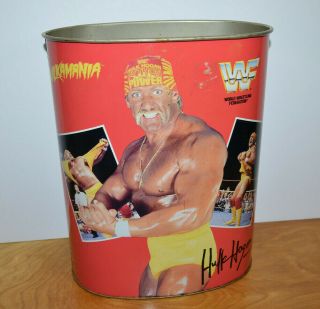 Vintage Wwf Hulk Hogan Ultimate Warrior Metal Trash Can 1991 Wrestling