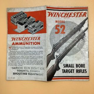 Vintage Brochure Advertisement For Winchester Model 52 Small Bore Target Rifles
