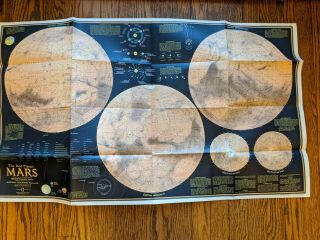 Vintage 1973 National Geographic Map - The Red Planet Mars 22 " X 37 "