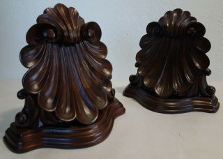 Vintage Selamat Designs Carved Wood Shell Solid Mahogany Bookends Sf Home Decor