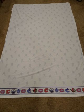 Vintage 1990s Nhl Hockey Team Logo Twin Flat Bed Sheet Fabric 93x62 "
