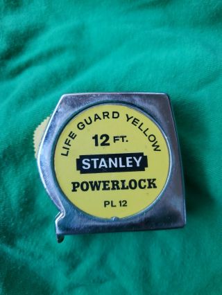 Vintage Life Guard Yellow 12ft Stanley Powerlock Tape Measure Measuring Pl12
