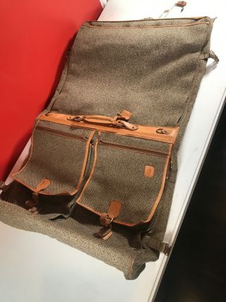 Vintage Hartmann Tweed Tan Leather Garment Bag Luggage - [cb18]