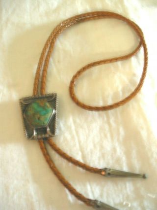 Vintage Silver? Bolo With Green Turquoise Stone